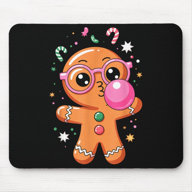 Mousepad Cute Christmas Pajama Gingerbread Blowing Bubble G (Frente)