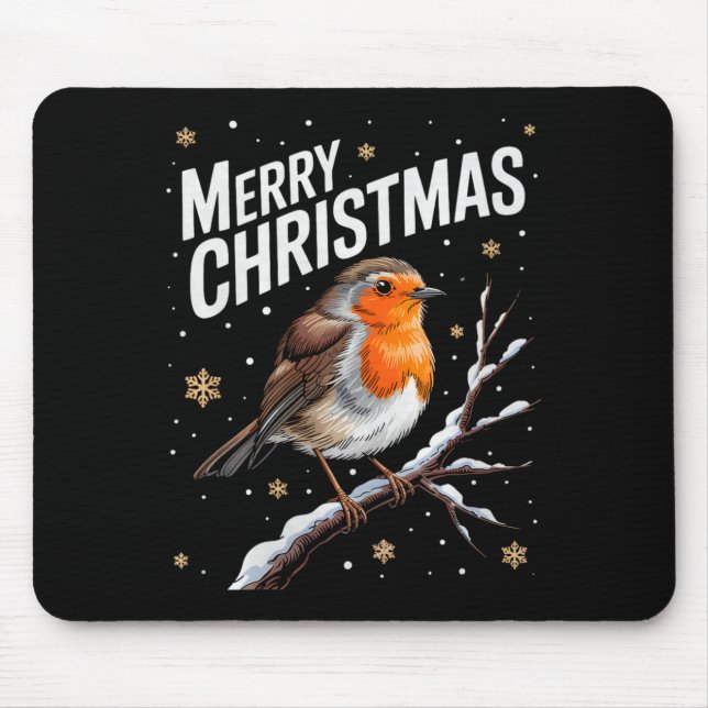 Mousepad Cute Christmas Robin Merry Xmas Snow Scene Gardene (Frente)