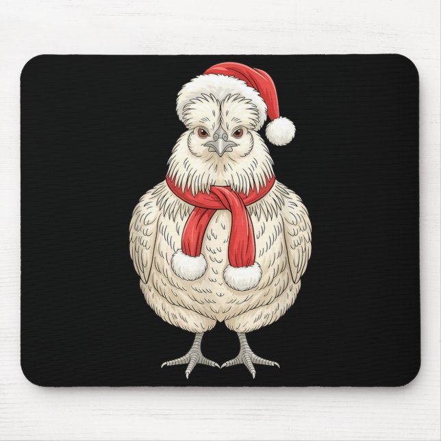 Mousepad Cute Christmas Silkie Chicken Santa Farm Animal  (Frente)