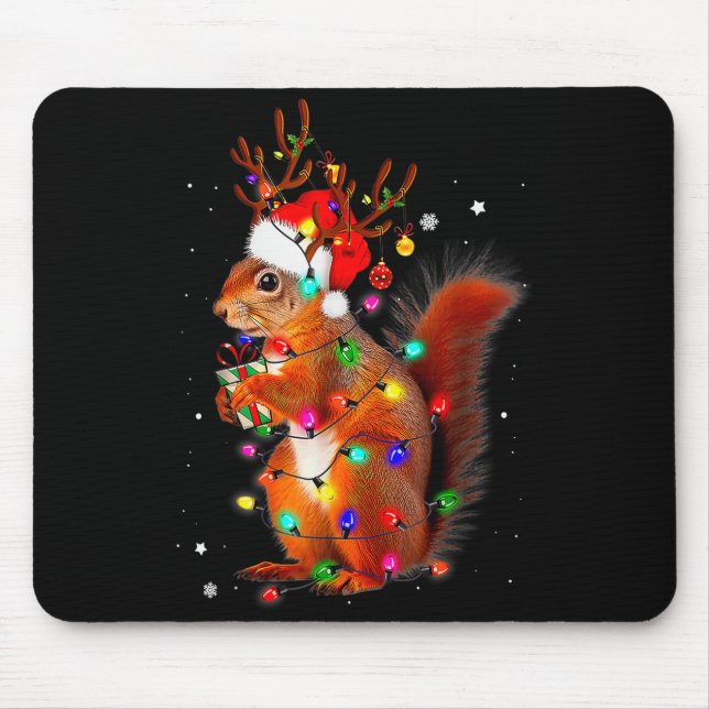 Mousepad Cute Christmas Squirrel Lights Reindeer Xmas Holid (Frente)