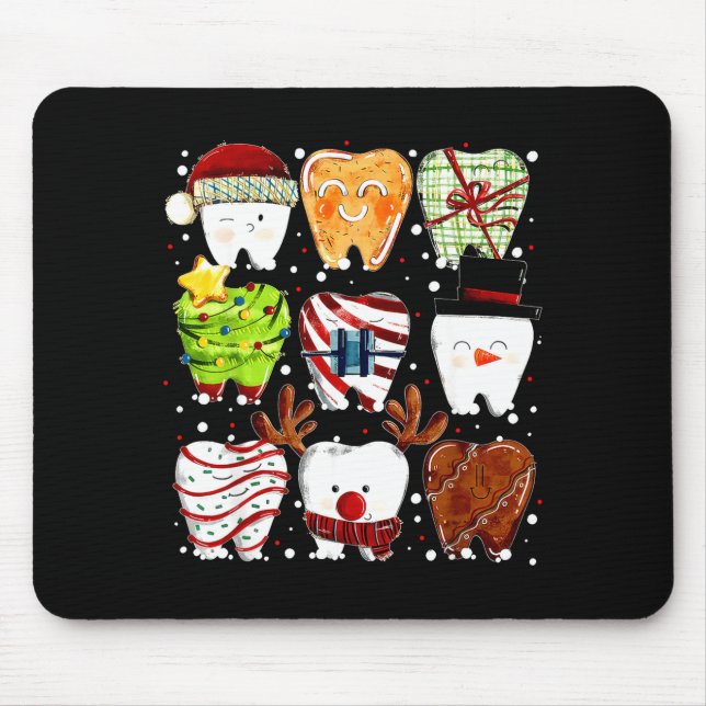 Mousepad Cute Christmas Teeth Funny Christmas Dentist Denta (Frente)