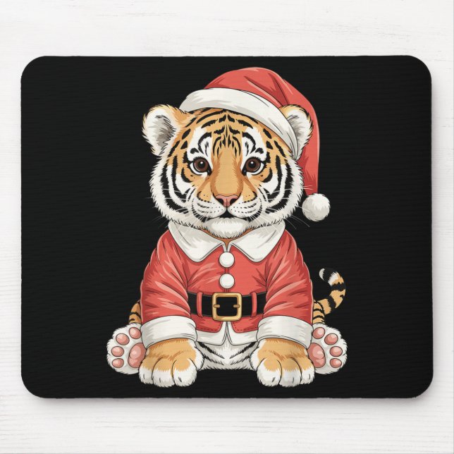 Mousepad Cute Christmas Tiger Santa Safari Animal  (Frente)