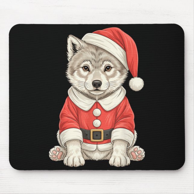 Mousepad Cute Christmas Wolf Santa  (Frente)