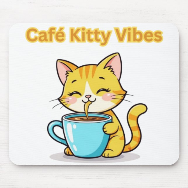 Mousepad **Cute Coffee Cat – Adorable Cat Drinking Coffee I (Frente)