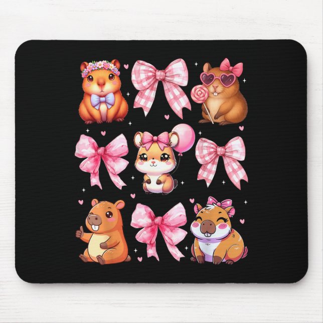 Mousepad Cute Coquette Bow Capybara Pajamas Pjs Clothes Gir (Frente)