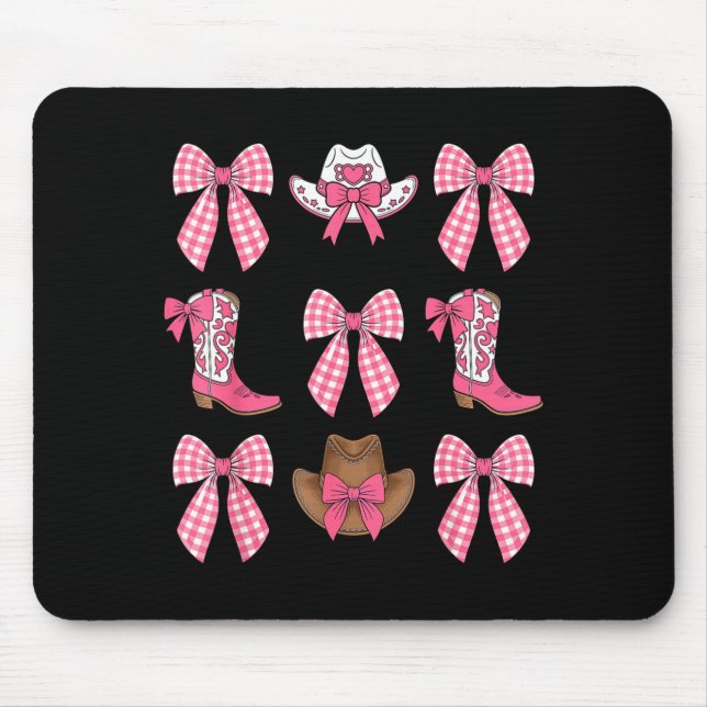 Mousepad Cute Coquette Bow Nk Cowgirl Boots And Hats Cowgir (Frente)