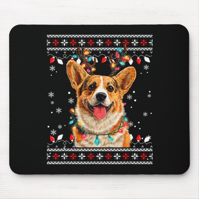 Mousepad Cute Corgi Dog Christmas Reindeer Santa Hat  (Frente)