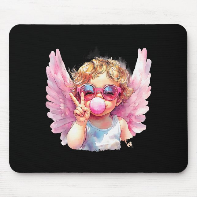 Mousepad Cute Cupid Blowing Bubble Gum Sungles Valentines D (Frente)