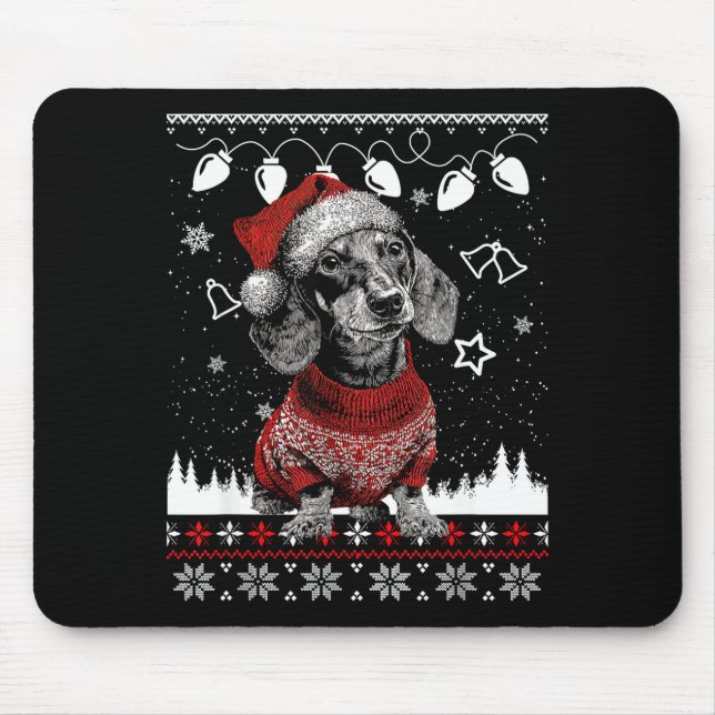 Mousepad Cute Dachshund Christmas Wearing Sweater Funny Xma (Frente)