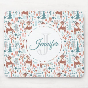Mousepad Cute Deer in Whimsical Forest Monograma