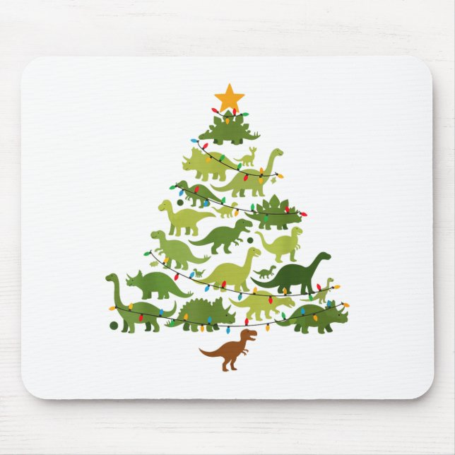 Mousepad Cute Dino Christmas Tree Merry Dinomas Xmas Lights (Frente)