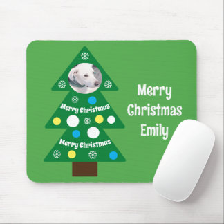 Mousepad Cute Dog Photo in Colorful Christmas Tree Green