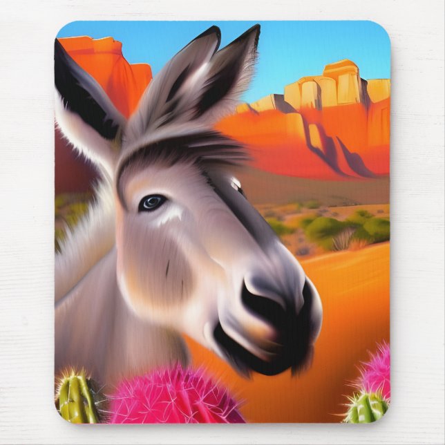 Mousepad Cute Donkey com cacto em flor (Frente)