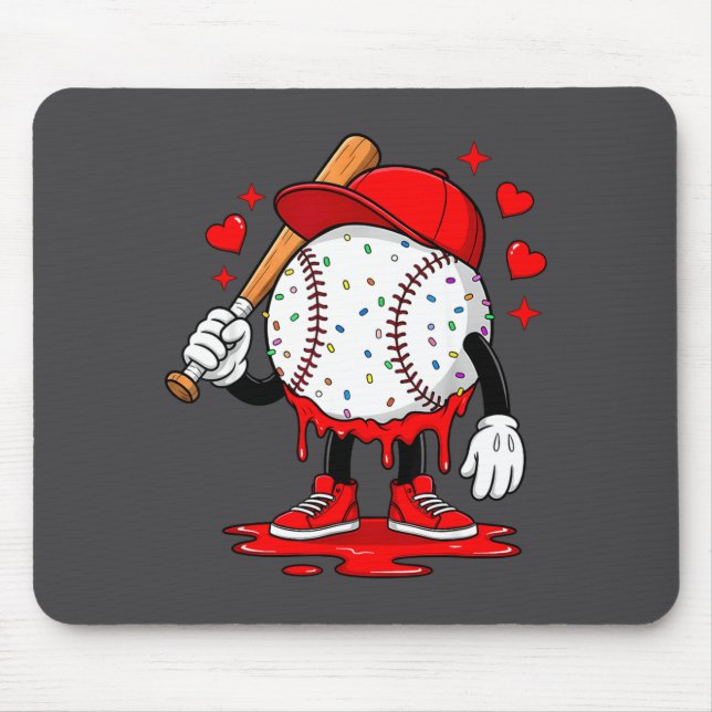 Mousepad Cute Dripng Baseball Lover Valentines Day Boys Kid (Frente)