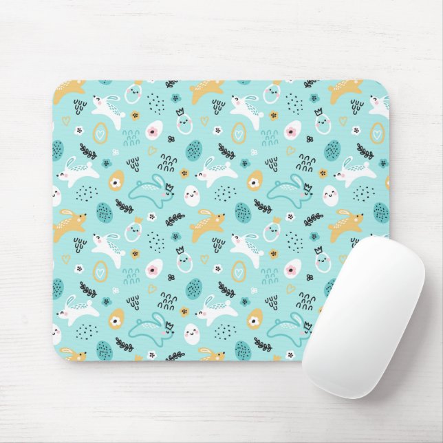 Mousepad Cute Easter Bunny Pattern Kawaii Rabbits Eggs  (Com mouse)