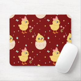 Mousepad Cute Easter Chick with Pink Bow Seamless Pattern 