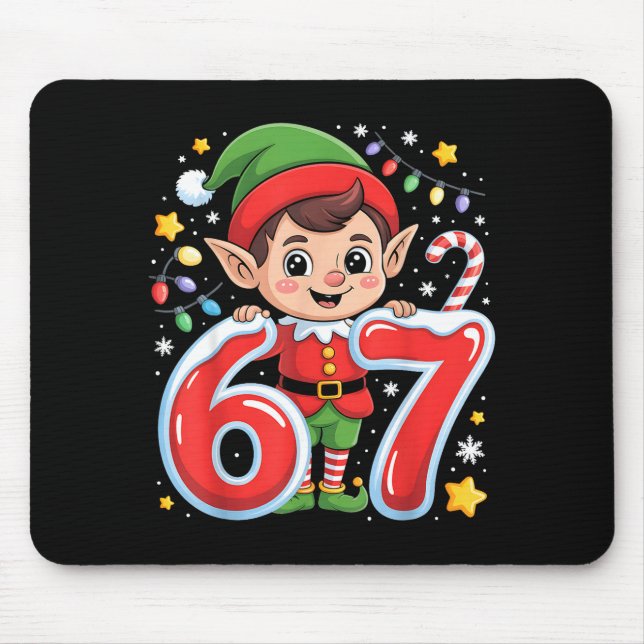Mousepad Cute Elf Six Seven 6 7 Meme Funny Christmas Costum (Frente)