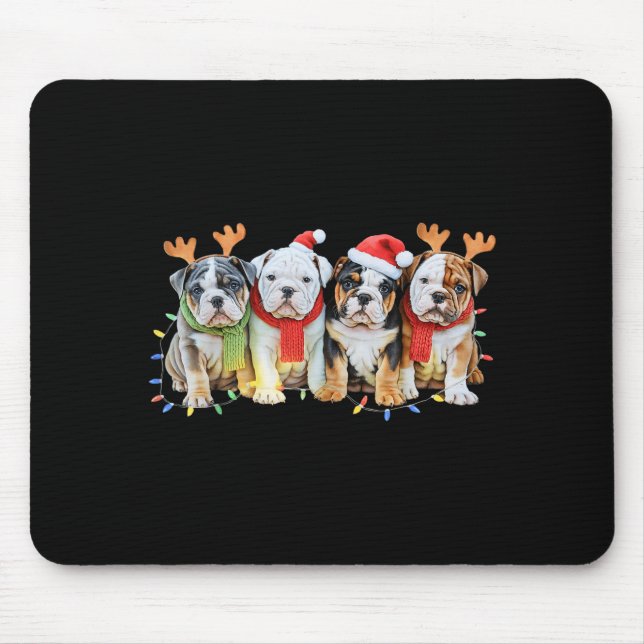 Mousepad Cute English Bulldog Christmas Lights Xmas Bulldog (Frente)