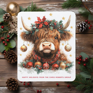 Mousepad Cute Festive Highland Cow Happy Holidays Business
