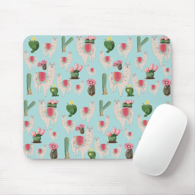 Mousepad Cute Fiesta Llama & Cactus Pattern (Com mouse)