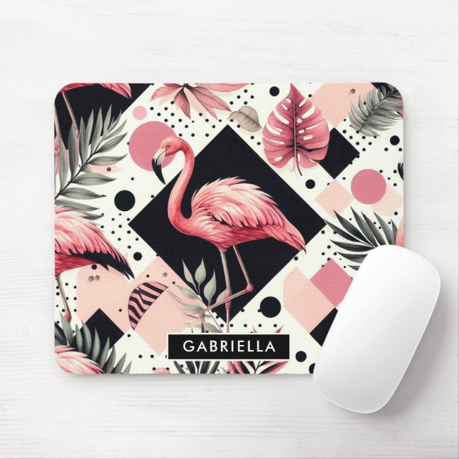 Mousepad Cute Flamingo Geométrico (Com mouse)