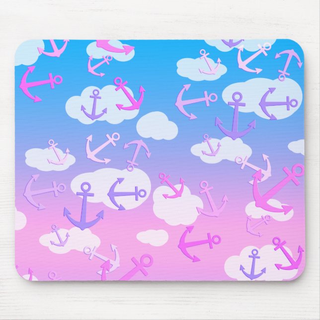 Mousepad Cute Floating Anchors And Clouds Dreamy Colors (Frente)