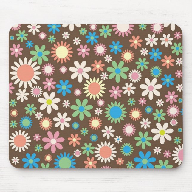 Mousepad Cute Flower Power Pattern Brown (Frente)