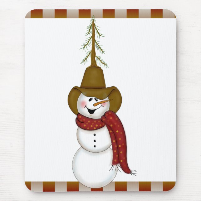 Mousepad Cute Folk Art Cowboy Snowman (Frente)