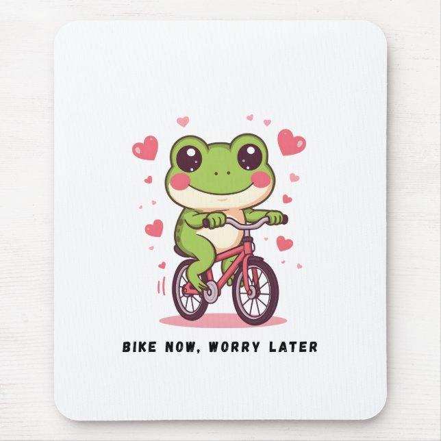 Mousepad Cute Frog Riding Bicycle | Funny Frog Lover Gift (Frente)