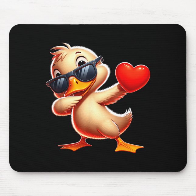 Mousepad Cute Funny Cool Duck Dabbing Heart Valentines Day  (Frente)
