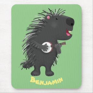 Mousepad Cute funny porcupine playing banjo cartoon