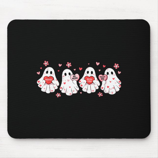 Mousepad Cute Ghost Love Hearts Valentines Day Womens Teens (Frente)