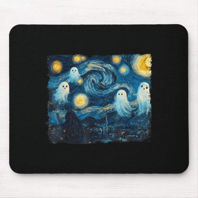 Mousepad Cute Ghost Starry Night Halloween Soky Retro Van G (Frente)