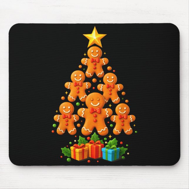 Mousepad Cute Gingerbread Christmas Tree Holiday Funny Xmas (Frente)