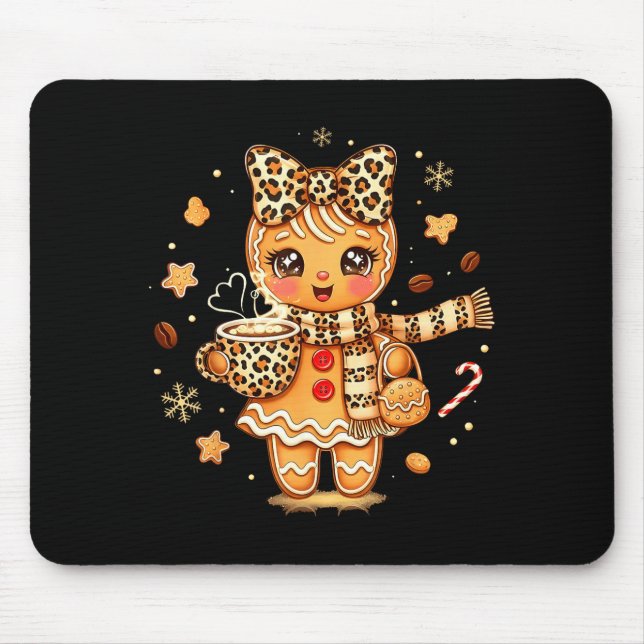 Mousepad Cute Gingerbread Leopard Christmas Xmas Girl Women (Frente)