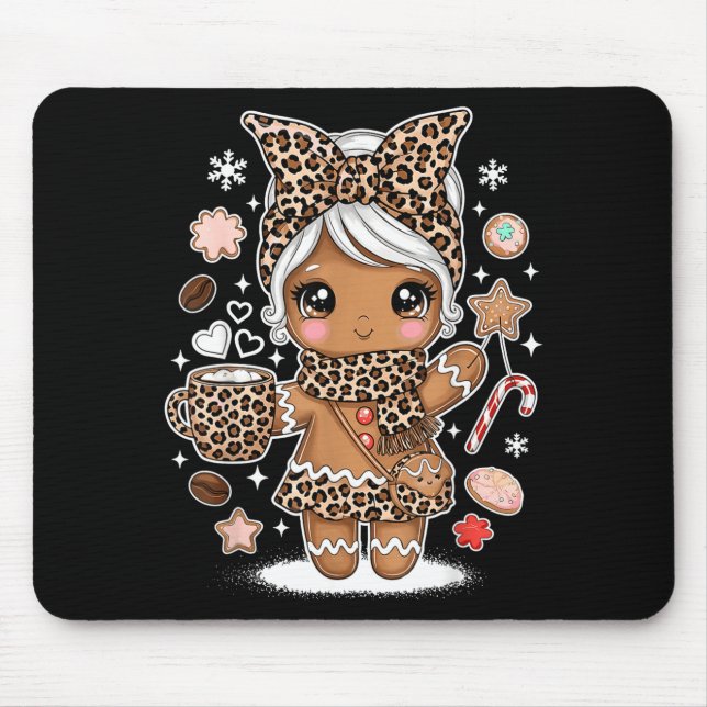 Mousepad Cute Gingerbread Leopard Christmas Xmas Girl Women (Frente)