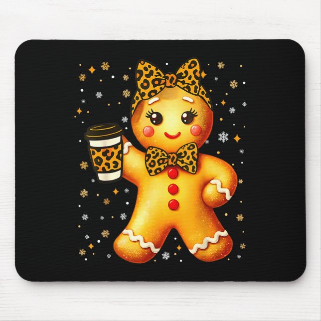 Mousepad Cute Gingerbread Leopard Coquette Christmas Xmas G (Frente)