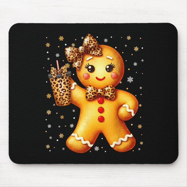 Mousepad Cute Gingerbread Leopard Coquette Christmas Xmas G (Frente)