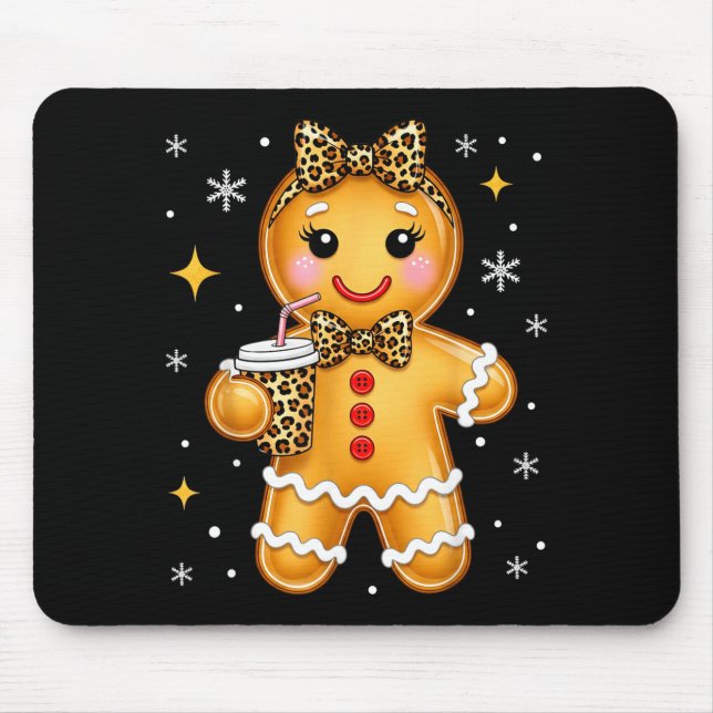 Mousepad Cute Gingerbread Leopard Coquette Christmas Xmas G (Frente)