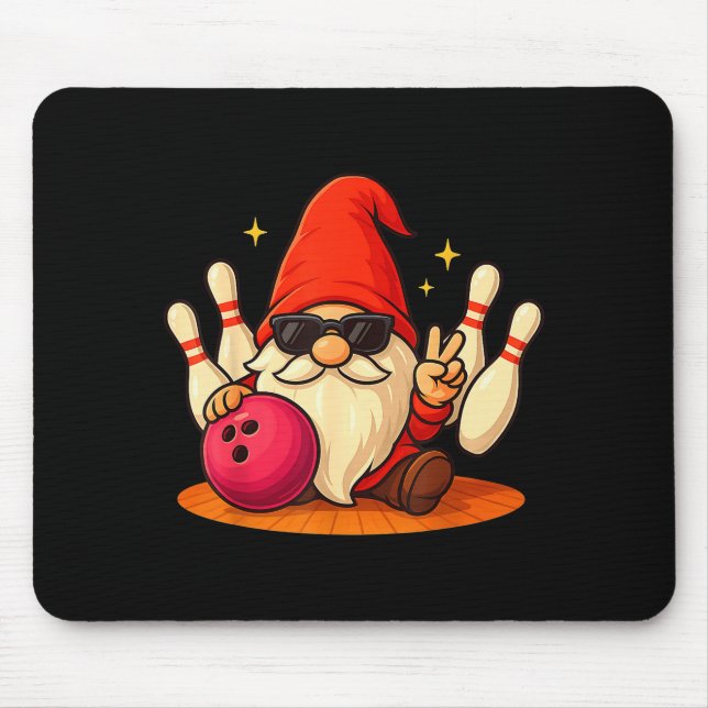Mousepad Cute Gnome With Sungles Gnome Playing Bowling Men  (Frente)