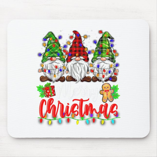 Mousepad Cute Gnomes Merry Christmas Light Family Gnome Xma (Frente)