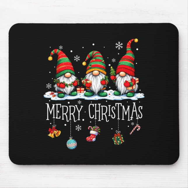 Mousepad Cute Gnomes Merry Christmas Light Family Gnome Xma (Frente)