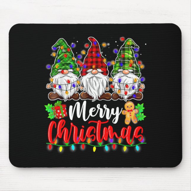 Mousepad Cute Gnomes Merry Christmas Light Family Gnome Xma (Frente)