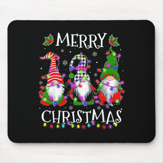 Mousepad Cute Gnomes Merry Christmas Light Family Gnome Xma (Frente)