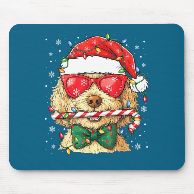 Mousepad Cute Goldendoodle Santa Hat Xmas Lights Goldendood (Frente)
