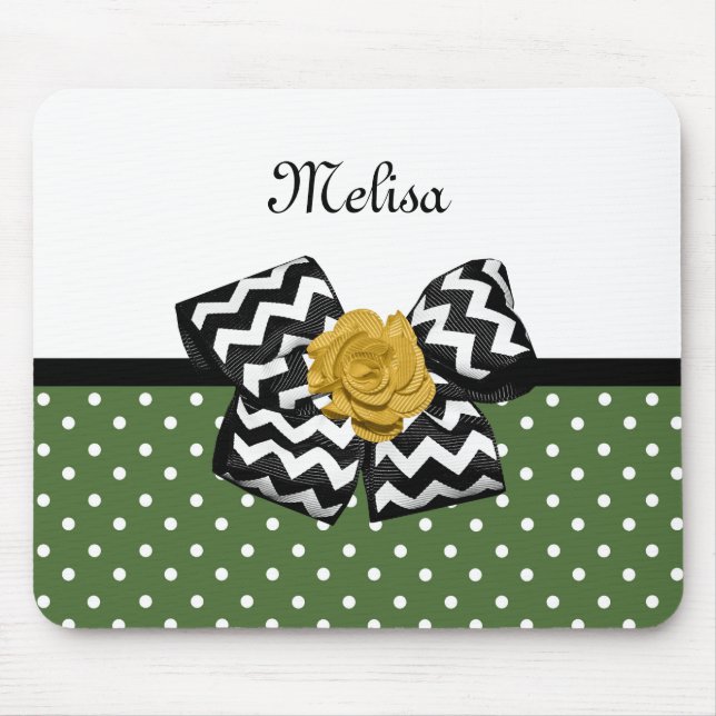 Mousepad Cute Green Dots Yellow Rose Chevron Arco e Nome (Frente)