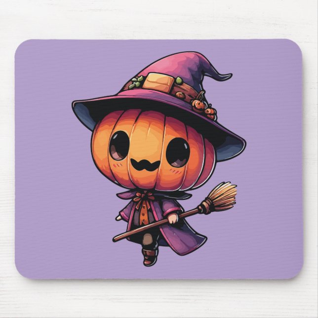 Mousepad Cute Halloween pumpkin witch (Frente)
