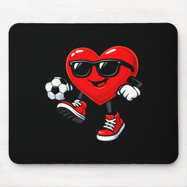 Mousepad Cute Heart Playing Soccer Valentines Day Soccer Bo (Frente)