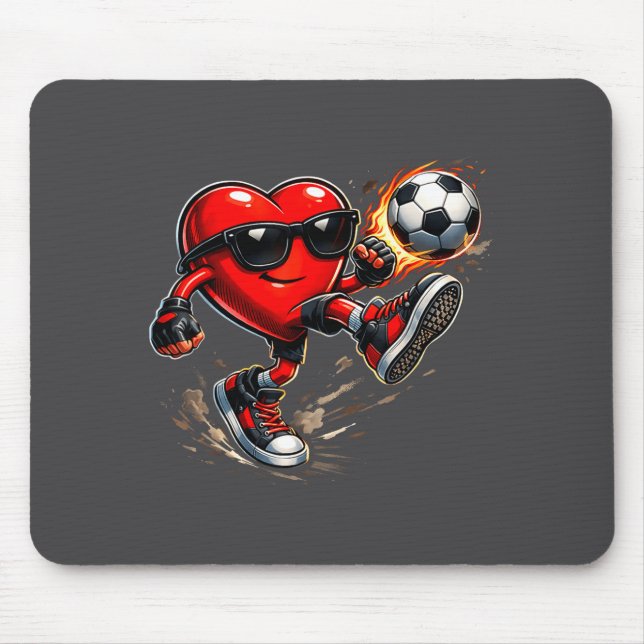Mousepad Cute Heart Playing Soccer Valentines Day Soccer Bo (Frente)