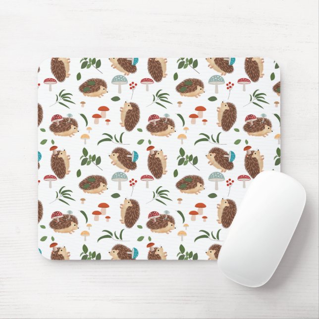 Mousepad Cute Hedgehog Mushrooms Woodland Forest Animal (Com mouse)